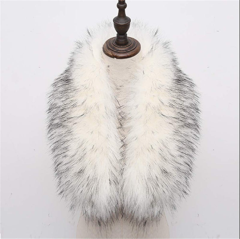 LDFWAY Faux Fur Collar Scarf Hood Collar Shawl Stole Neck Warmer For Winter Coat Jacket Parka (90cm/35.4", White with black tips) - Image 2